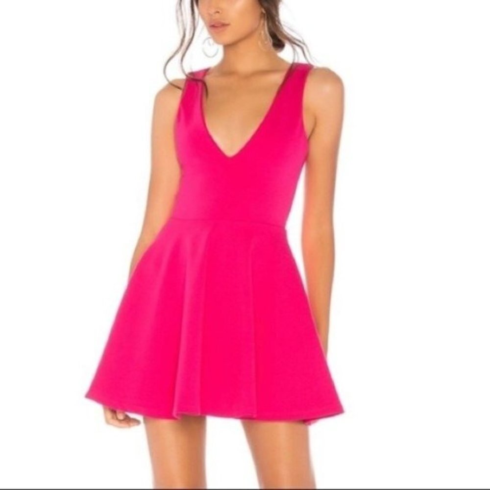 Lovers + Friends Hot Pink Sleeveless Deep V Neck unlined Dress Size Small